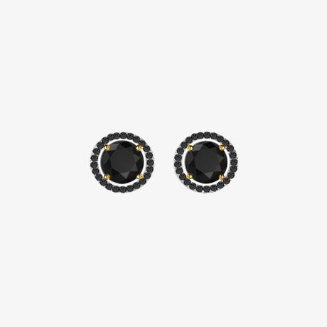 Black Diamonds. Halo Gold Stud Earrings