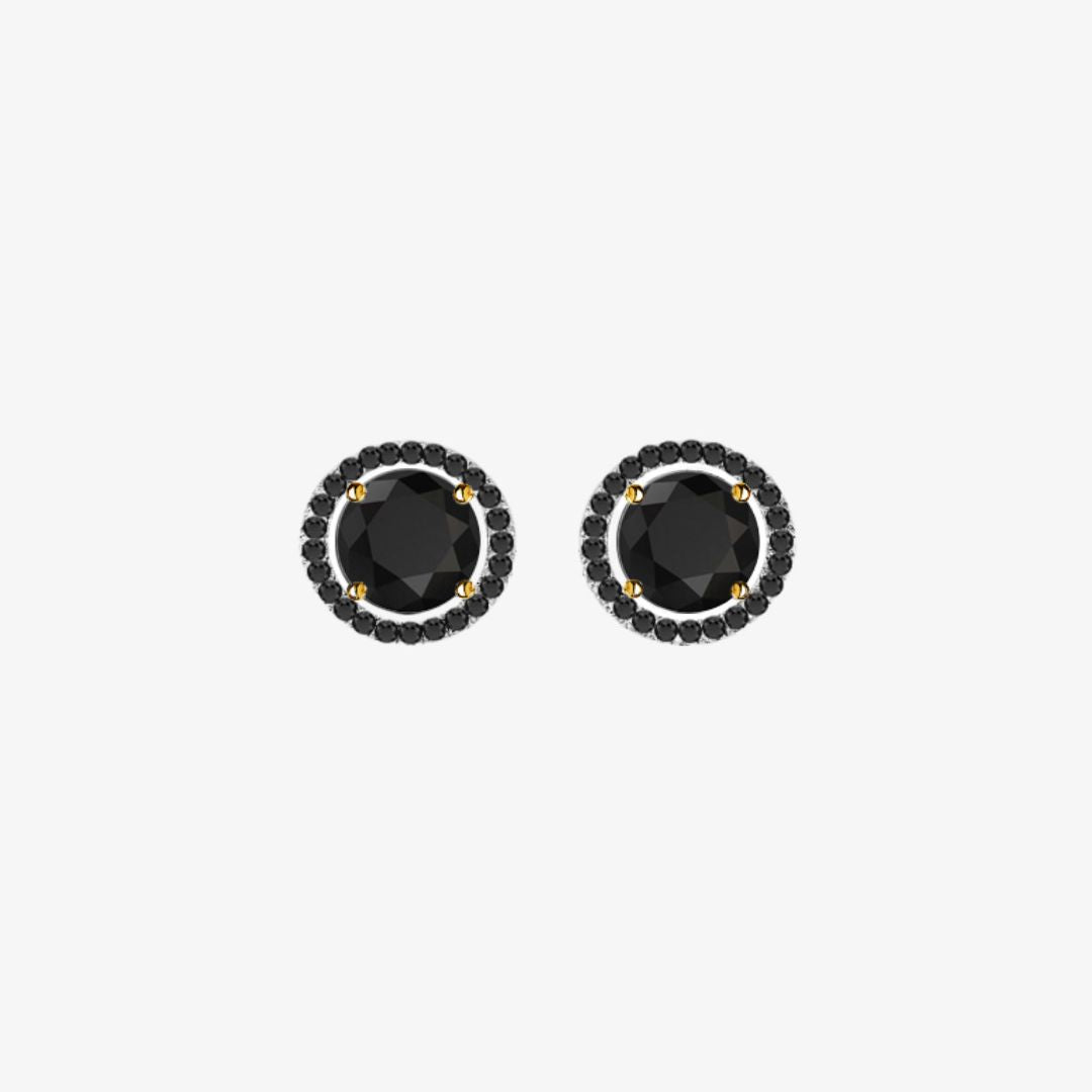 Black Diamonds. Halo Gold Stud Earrings