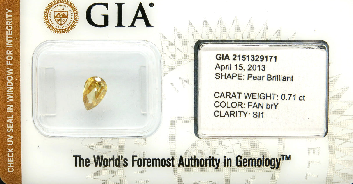 0.71 carat Pear diamond Yellow SI1