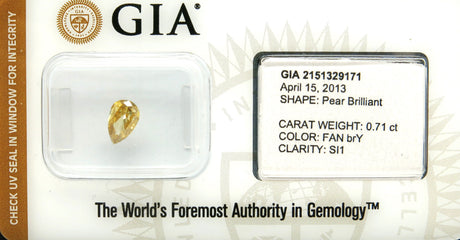 0.71 carat Pear diamond Yellow SI1