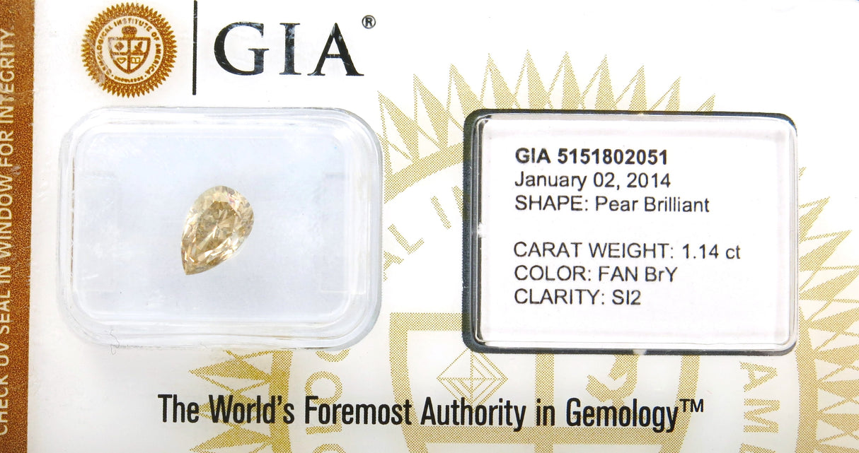 1.14 carat Pear diamond Brown SI2