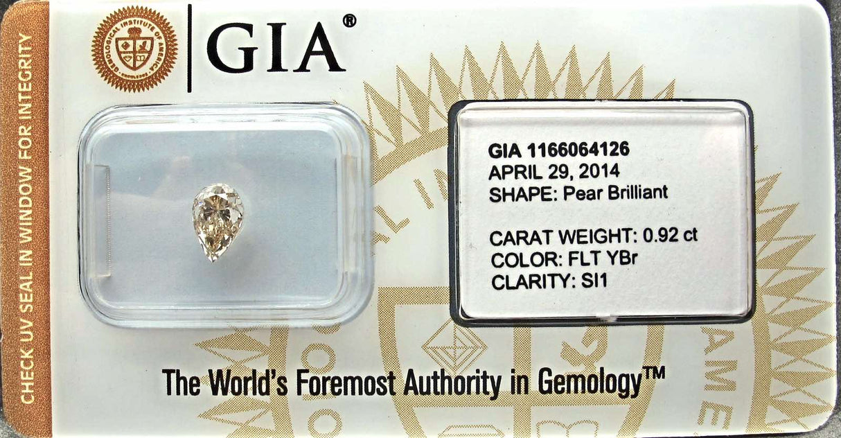 0.92 carat Pear diamond Yellow SI1