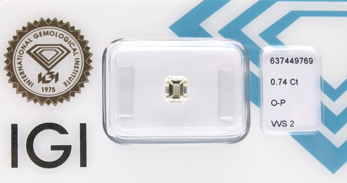 0.74 carat Emerald diamond Yellow VVS2