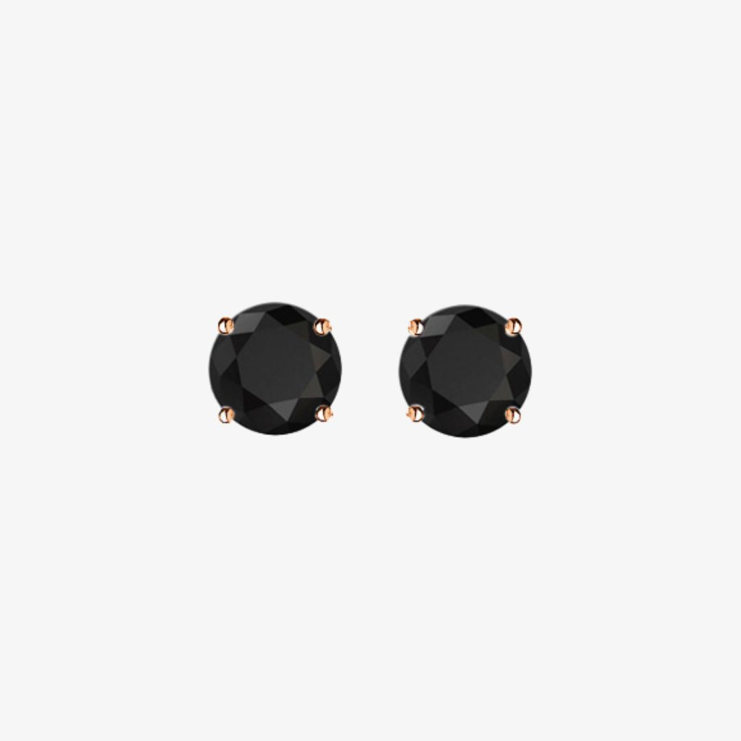 Black Diamonds. Gold Stud Earrings