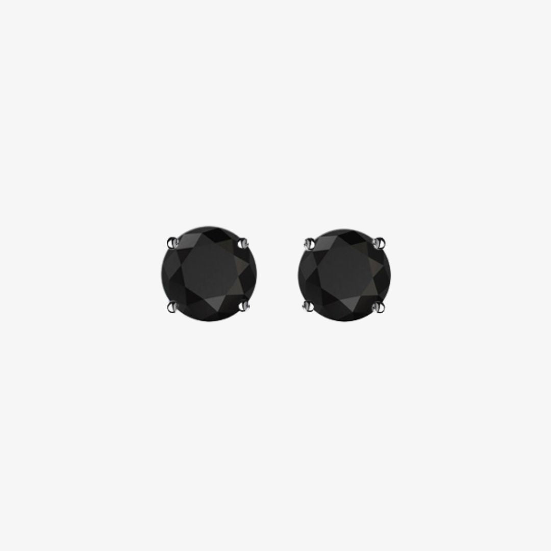 Black Diamonds. Gold Stud Earrings