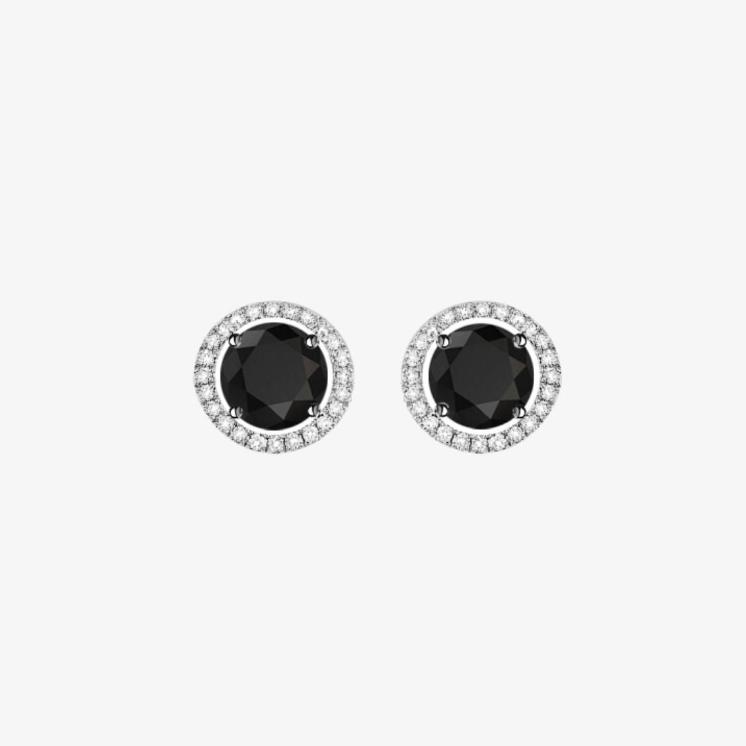 Black and White Diamonds. Halo Gold Stud Earrings