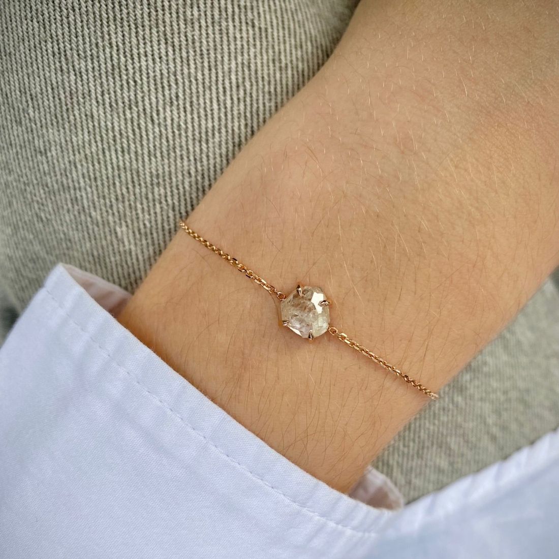 Natural Rough Diamond 1.51 carat. Rose gold bracelet