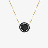 Black Diamonds. Solitaire Halo Gold Necklace