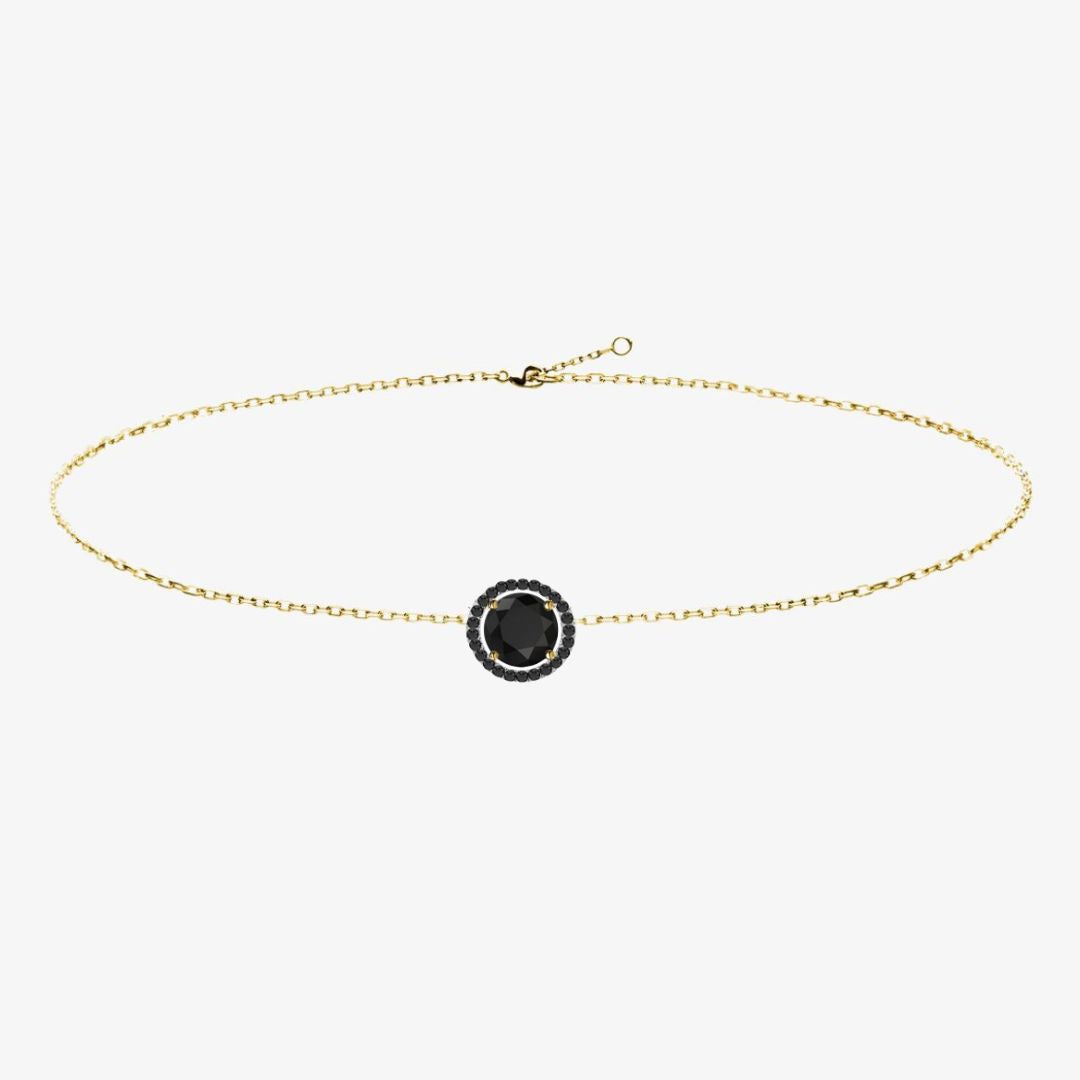 Black Diamonds. Solitaire Halo Gold Bracelet