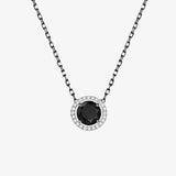 Black and White Diamonds. Solitaire Halo Gold Necklace