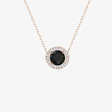 Black and White Diamonds. Solitaire Halo Gold Necklace