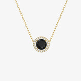 Black and White Diamonds. Solitaire Halo Gold Necklace