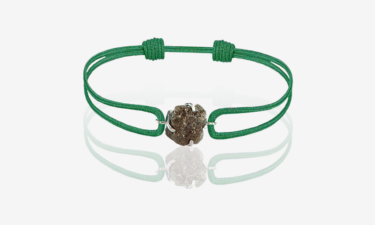 Natural Rough Diamond 2.12 carat. White gold. Olive cord bracelet