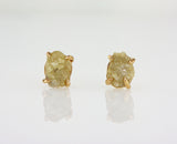 Natural Yellow Rough Diamonds 1.75 carat. Yellow gold earring