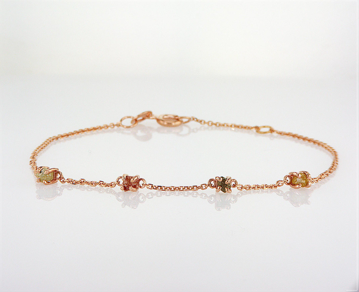 Natural Rough Diamonds 0.31 carat. Rose gold bracelet