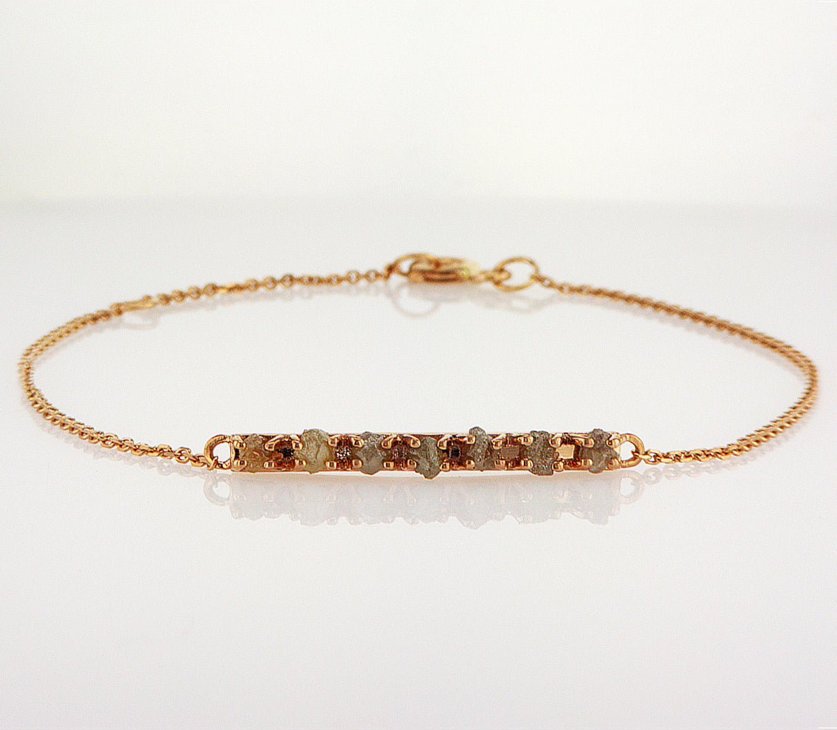 Natural Rough Diamonds 0.55 carat. Rose gold bracelet bar