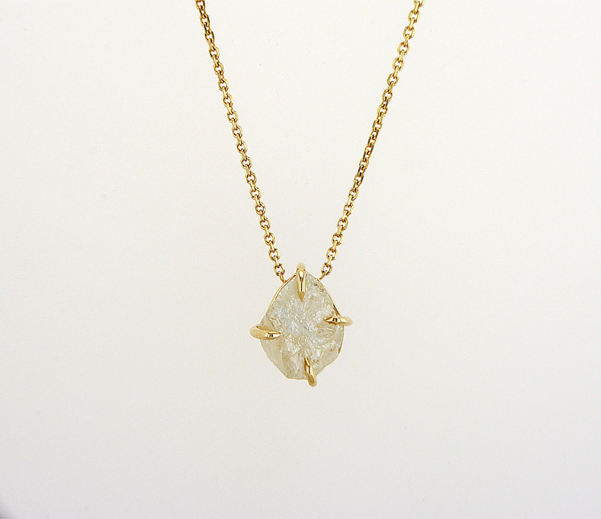 Natural Rough Diamond 2.57 carat. Yellow gold necklace