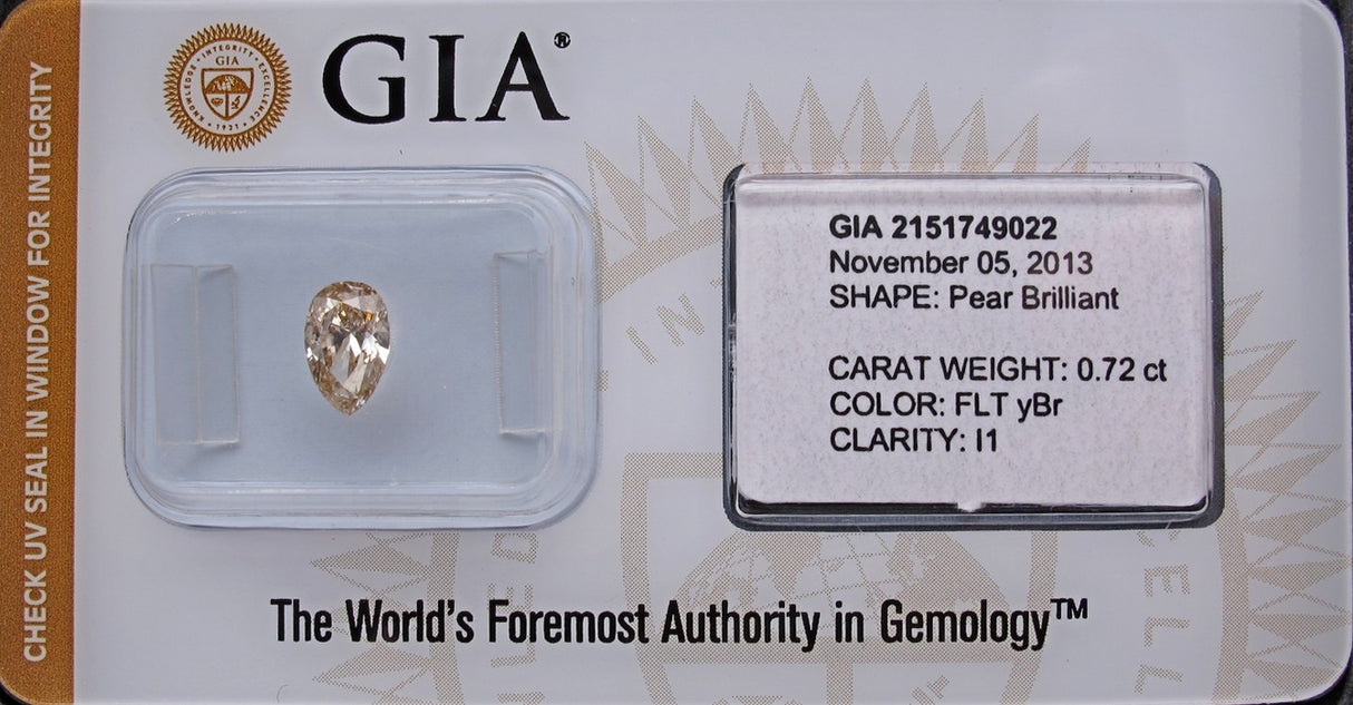 0.72 carat Pear diamond  Brown I1