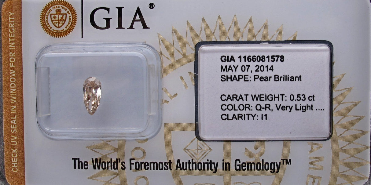 0.53 carat Pear diamond  Brown I1