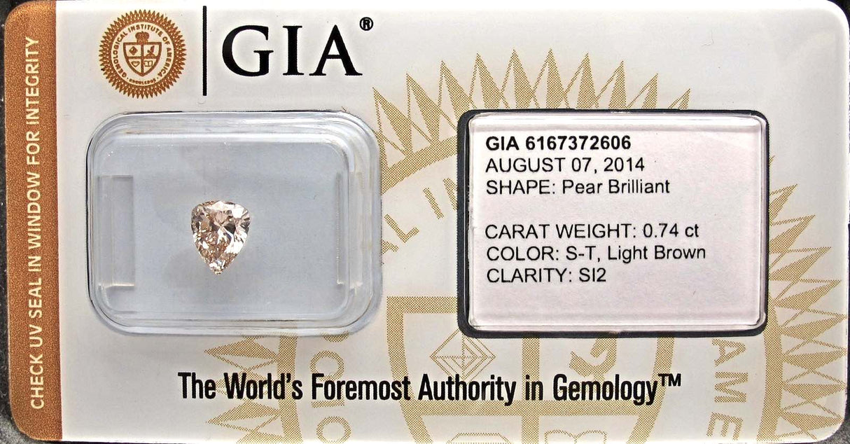 0.74 carat Pear diamond  Brown SI2