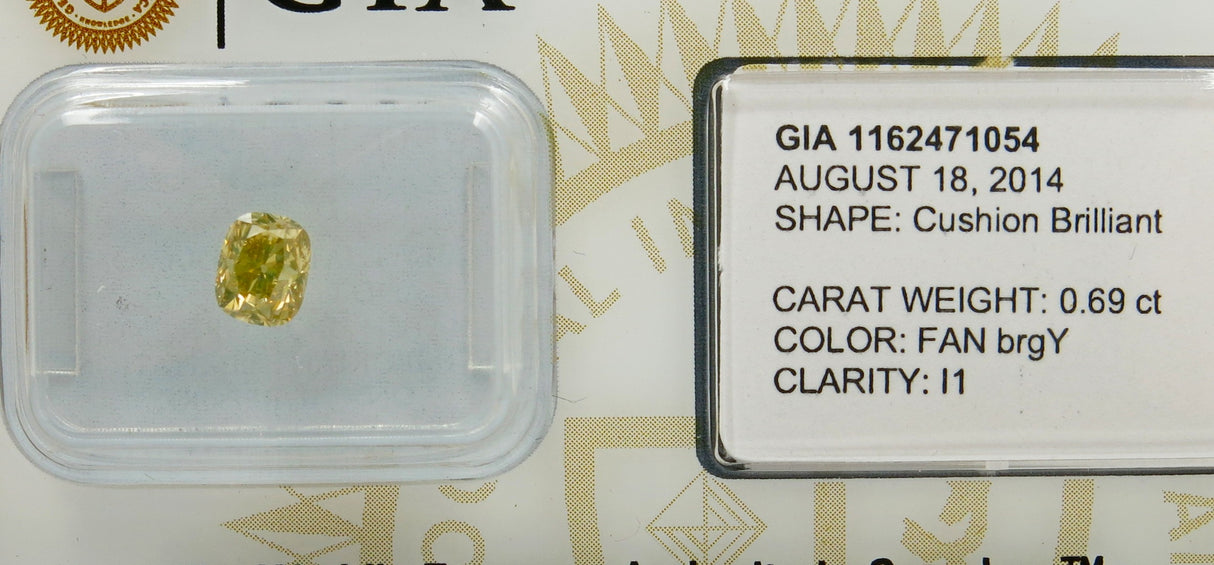 0.69 carat Cushion diamond  Yellow I1
