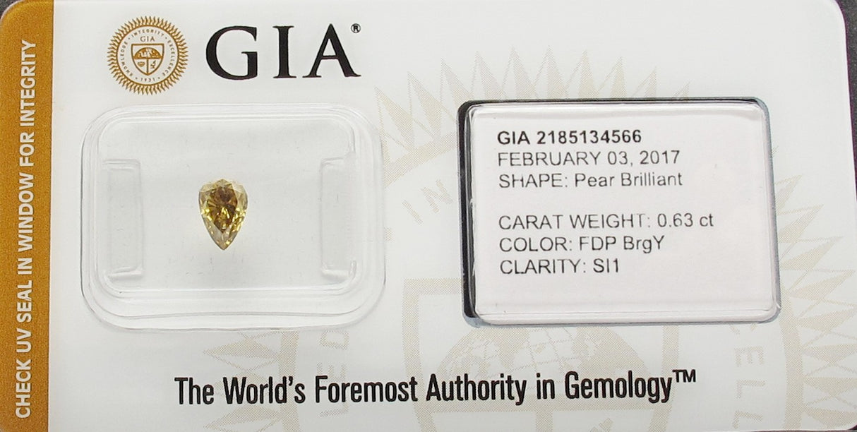 0.63 carat Pear diamond  Yellow SI1