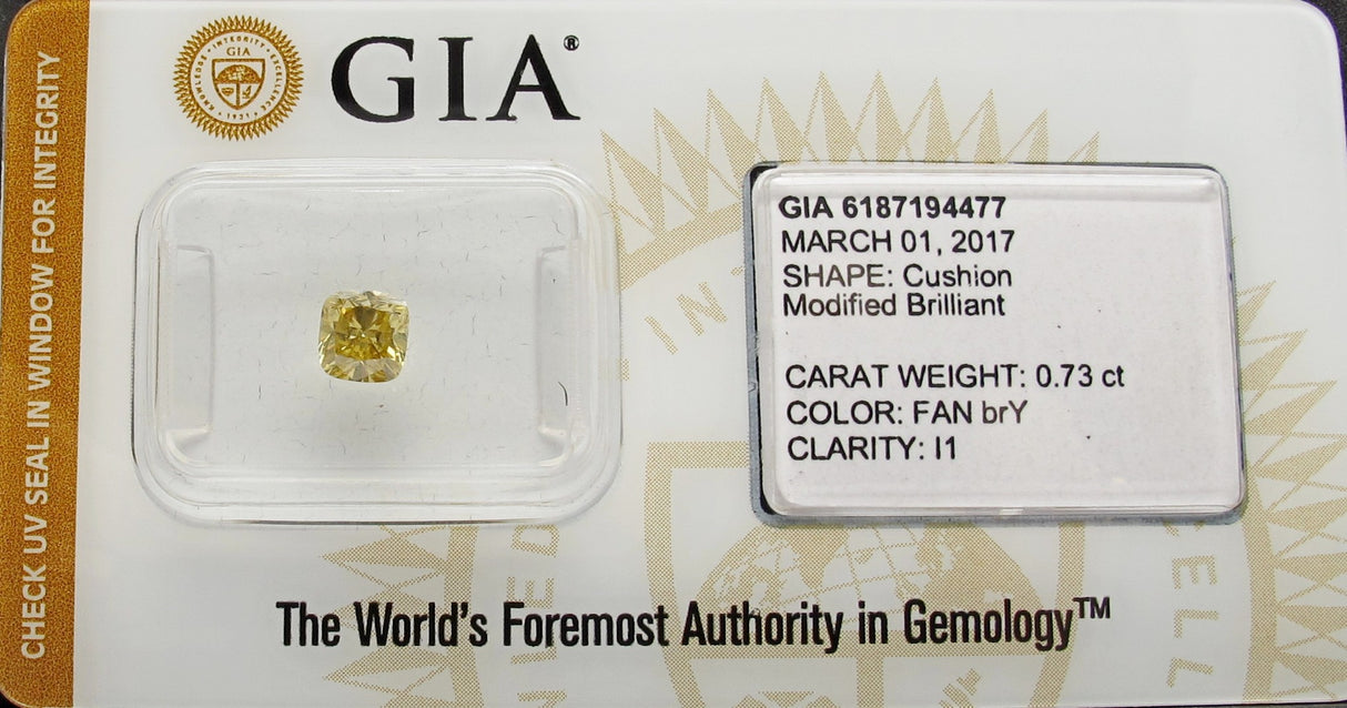 0.73 carat Cushion diamond  Yellow I1