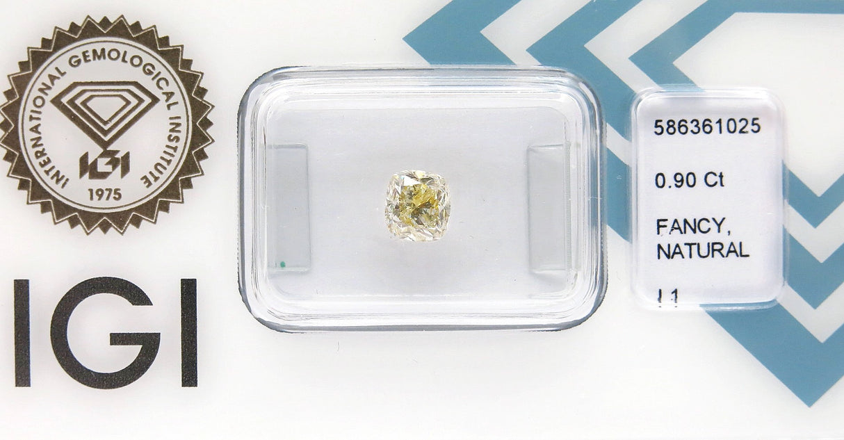 0.9 carat Cushion diamond  Yellow I1