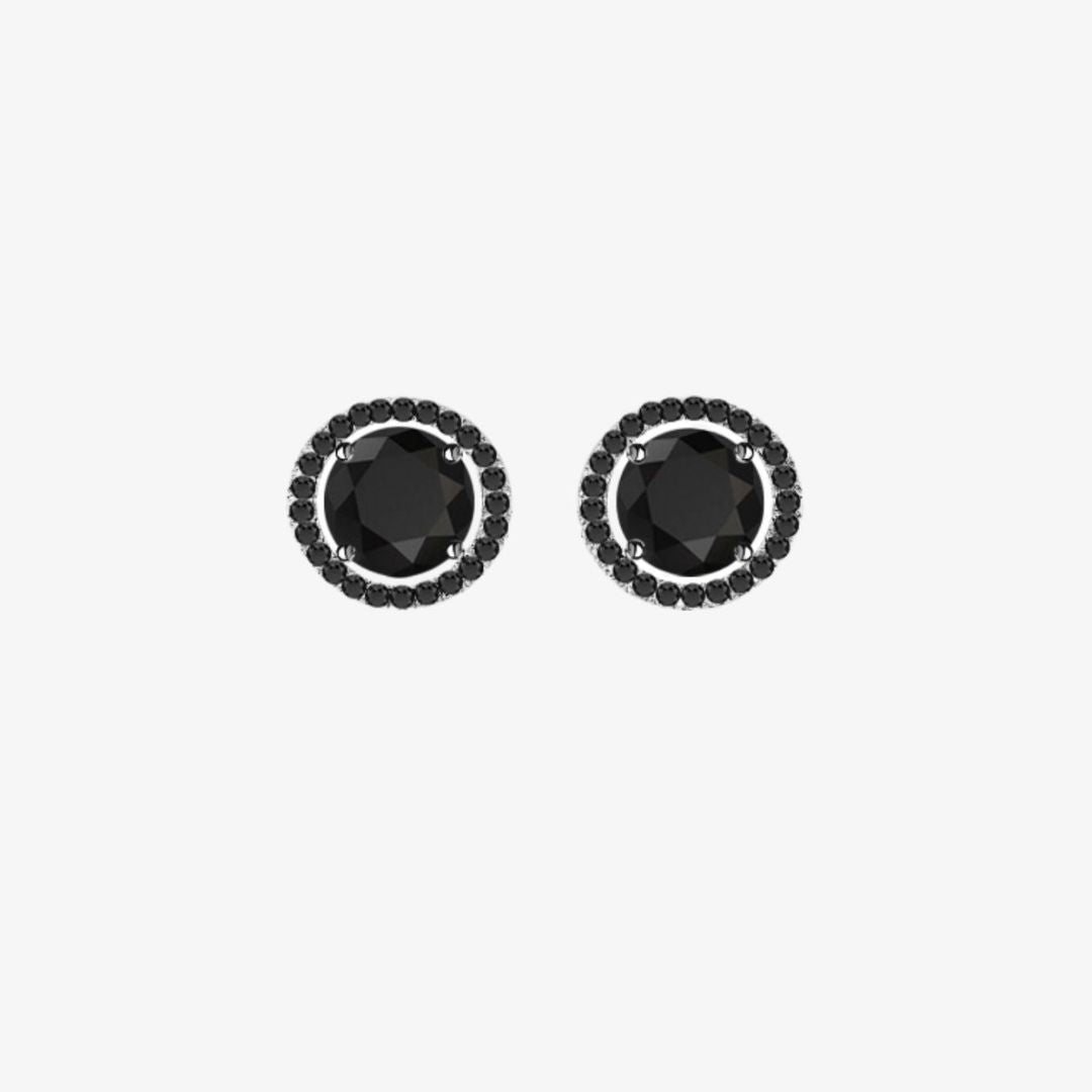 Black Diamonds. Halo Gold Stud Earrings